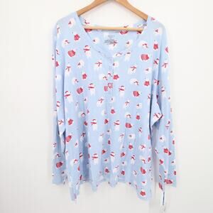 Sleep Sense Pajama Top Polar Bear Print Light Blue Holiday Long Sleeve 3X NWT